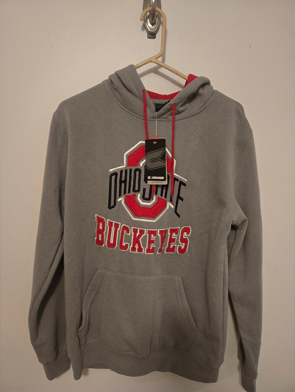 Colosseum Gray Crewneck Sweatshirt with Red and Black Ohio State Logo